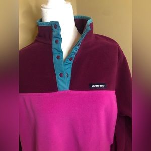 Lands End Fleece Color Block Heritage Snap Neck Pullover XL T